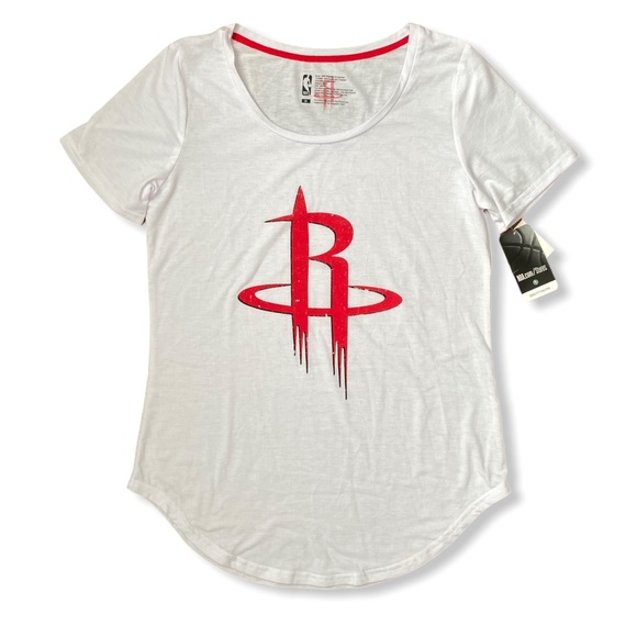 NBA Houston Rockets White ScoopNeck Thin T-Shirt - Picture 1 of 4